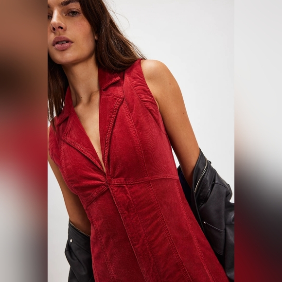 Free People CRVY Ring The Alarm Corduory One Piece Jumpsuit In Red - Picture 2 of 6